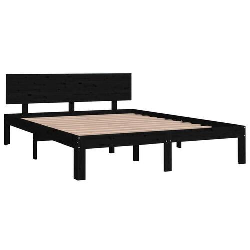 Sengeramme 140x190 cm massivt fyrretræ sort