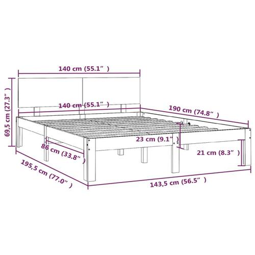 Sengeramme 140x190 cm massivt fyrretræ sort