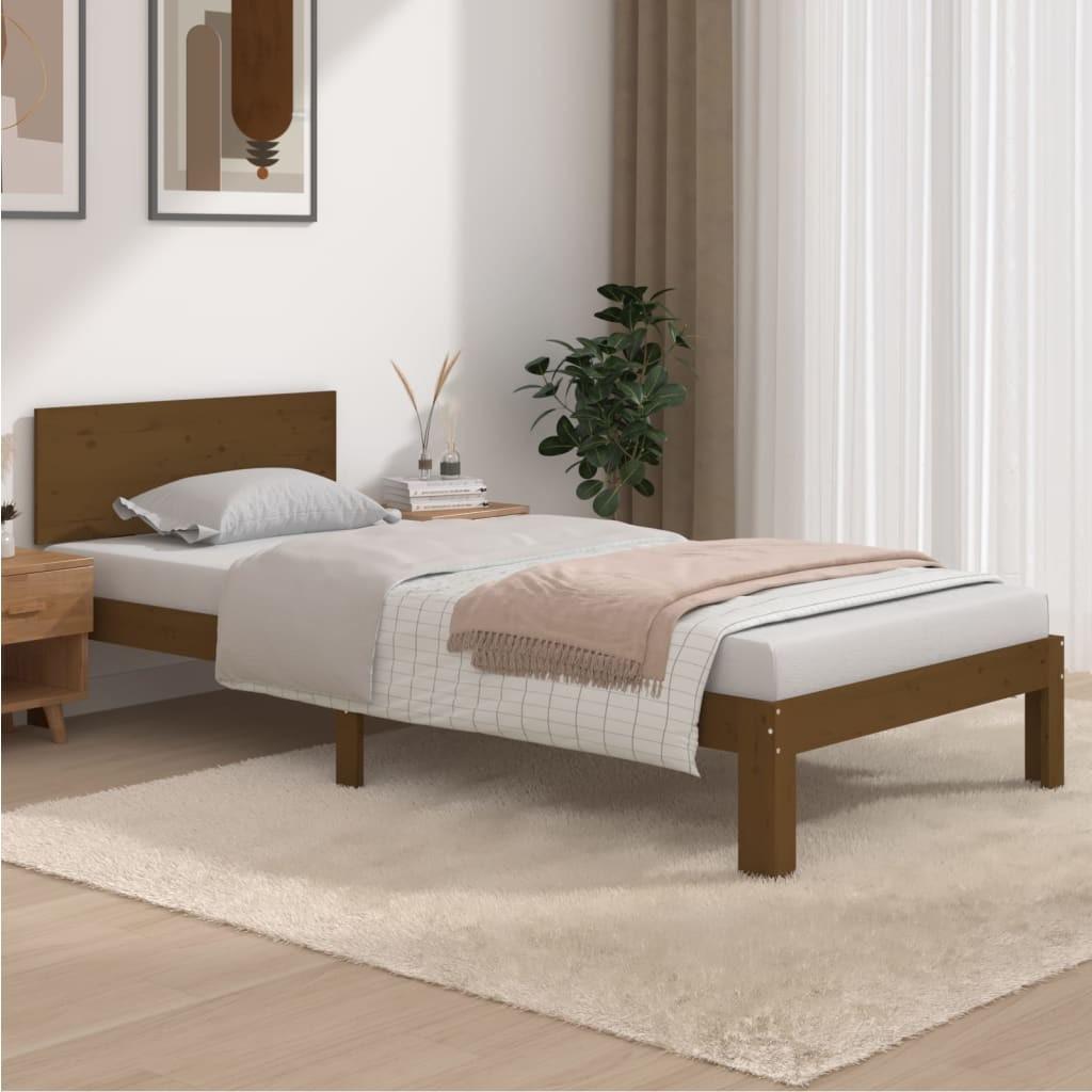 Sengeramme 90x200 cm massivt fyrretræ gyldenbrun