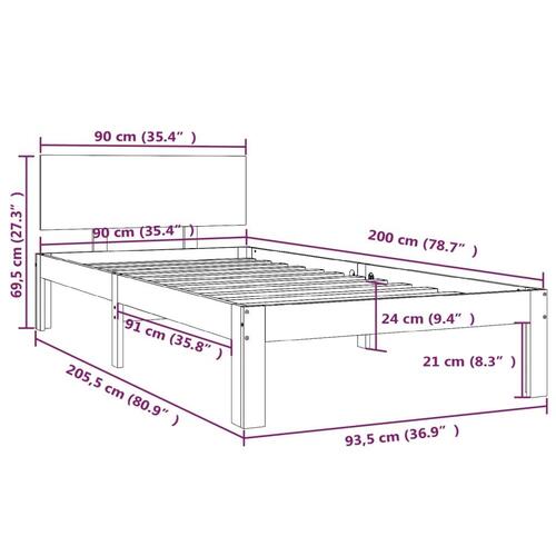 Sengeramme 90x200 cm massivt fyrretræ sort