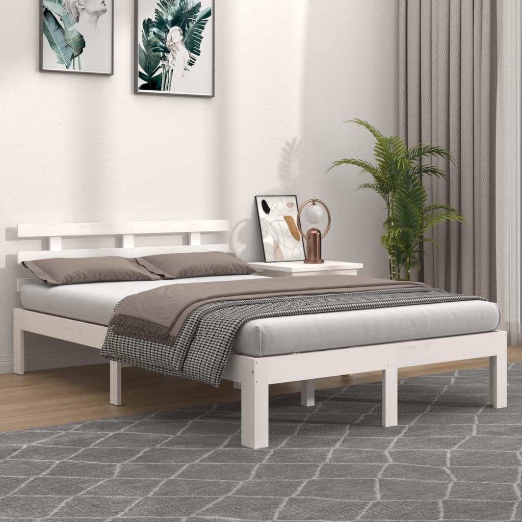 Sengeramme 140x190 cm massivt fyrretræ hvid