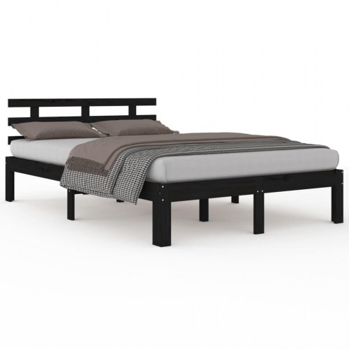 Sengeramme 160x200 cm massivt træ sort