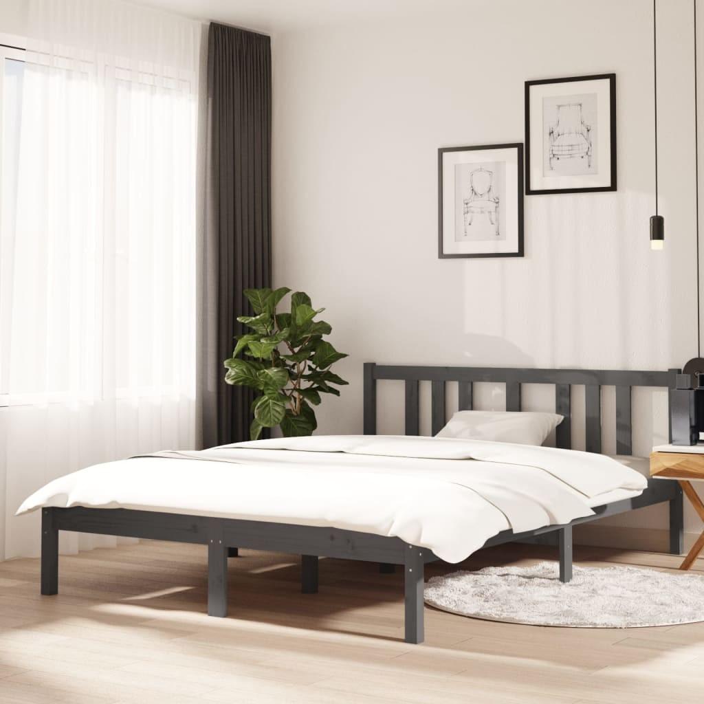 Sengeramme 135x190 cm Double massivt fyrretræ grå