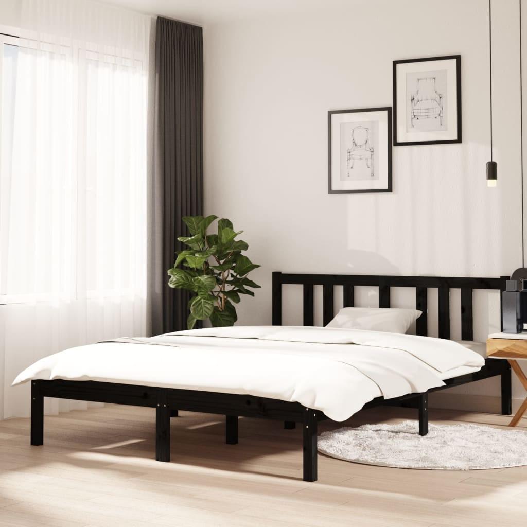 Sengeramme 135x190 cm Double massivt fyrretræ sort