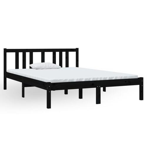 Sengeramme 135x190 cm Double massivt fyrretræ sort