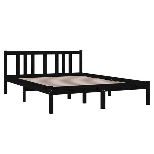 Sengeramme 135x190 cm Double massivt fyrretræ sort