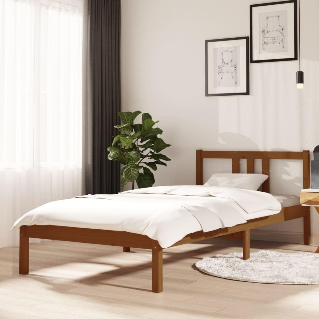 Sengeramme 90x200 cm massivt fyrretræ gyldenbrun