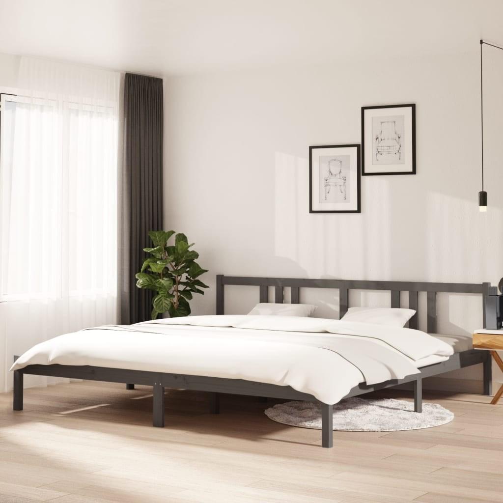 Sengeramme 200x200 cm massivt træ grå
