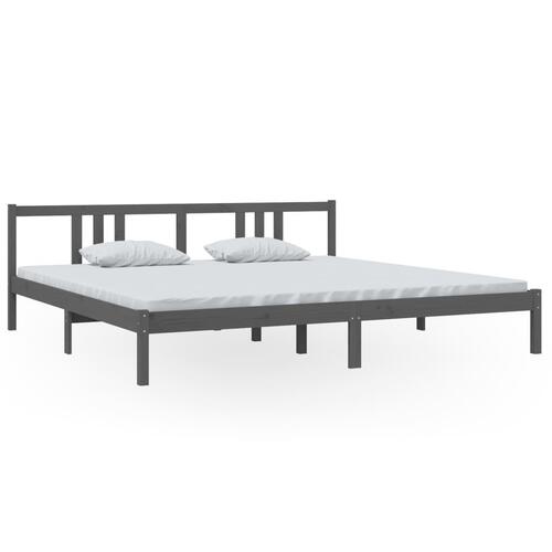 Sengeramme 200x200 cm massivt træ grå