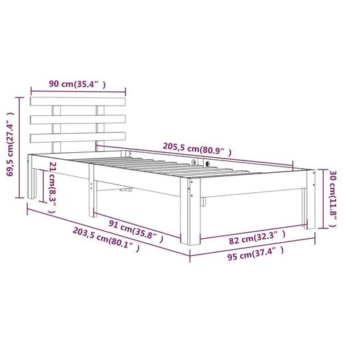 Sengeramme 90x200 cm massivt fyrretræ sort