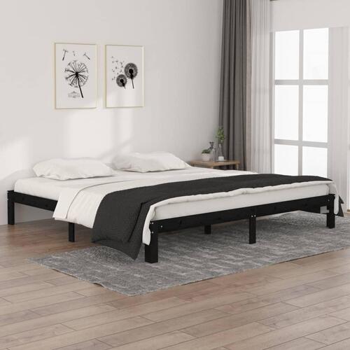 Sengeramme 200x200 cm massivt fyrretræ sort