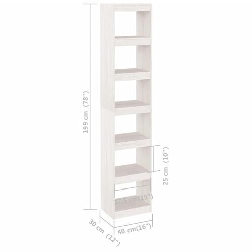 Bogreol/rumdeler 40x30x199 cm massivt fyrretræ hvid