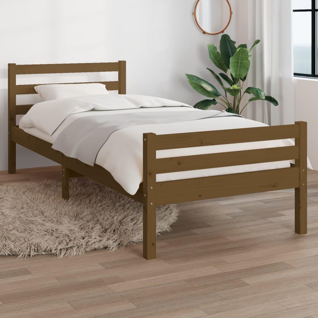 Sengeramme 75x190 cm Small Single massivt træ gyldenbrun