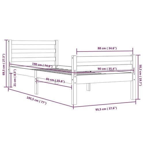 Sengeramme 90x190 cm Single massivt træ hvid