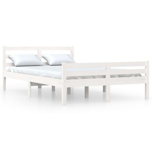 Sengeramme 135x190 cm dobbelt massivt fyrretræ hvid