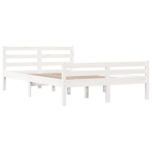Sengeramme 135x190 cm dobbelt massivt fyrretræ hvid