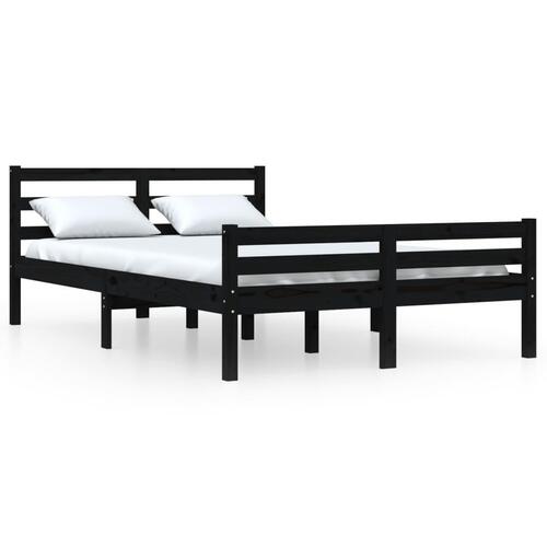 Sengeramme 140x190 cm massivt træ sort