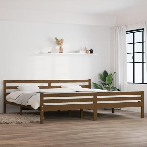 Sengeramme 200x200 cm massivt træ gyldenbrun