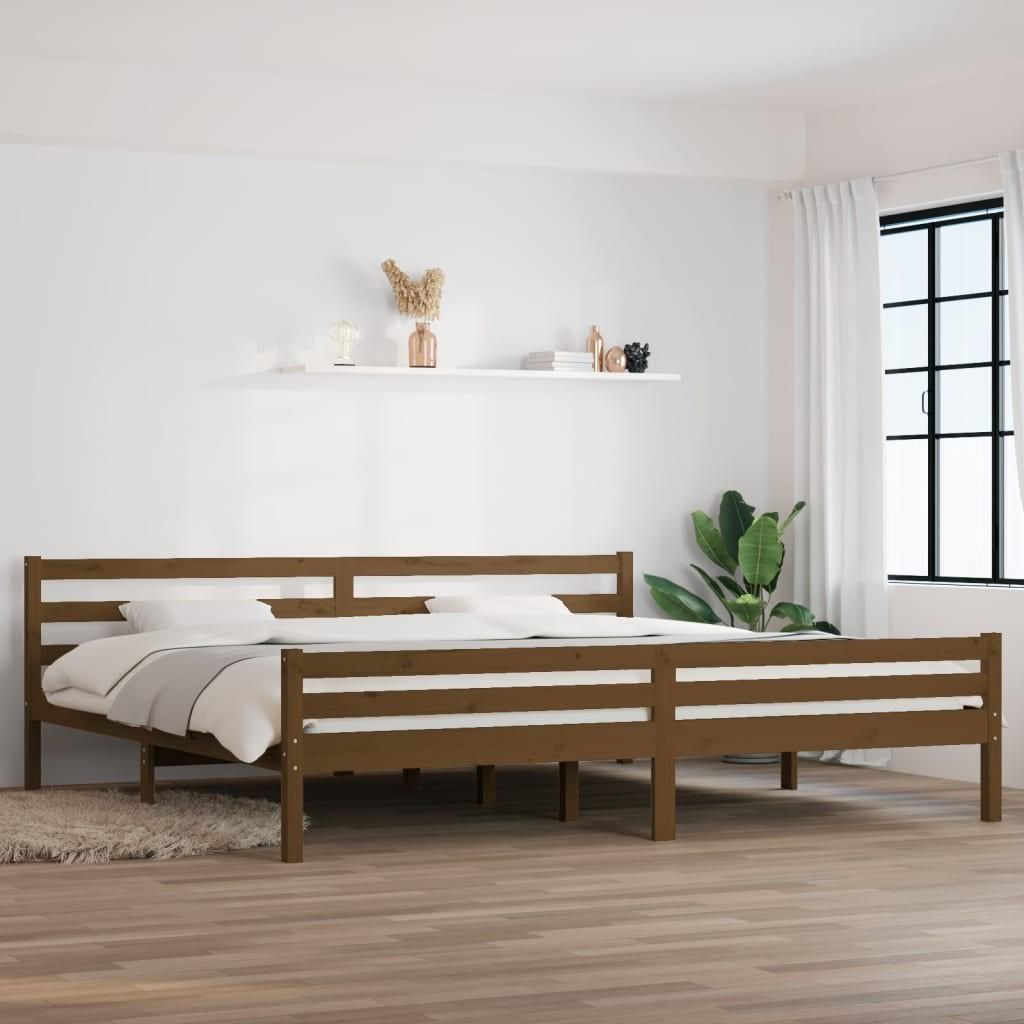 Sengeramme 200x200 cm massivt træ gyldenbrun