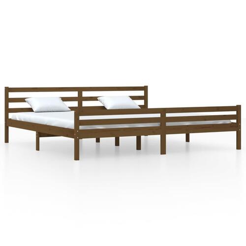 Sengeramme 200x200 cm massivt træ gyldenbrun