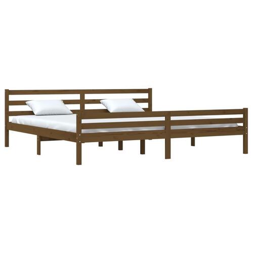 Sengeramme 200x200 cm massivt træ gyldenbrun