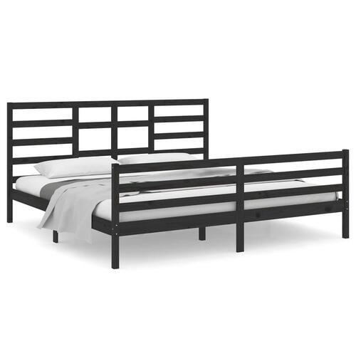 Sengeramme 200x200 cm massivt træ sort