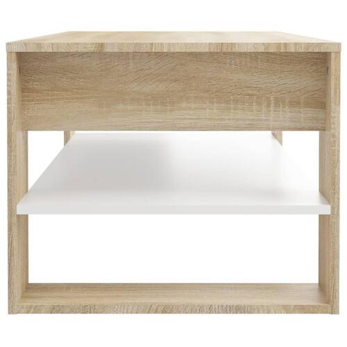 Sofabord 102x55x45 cm konstrueret træ hvid og sonoma-eg