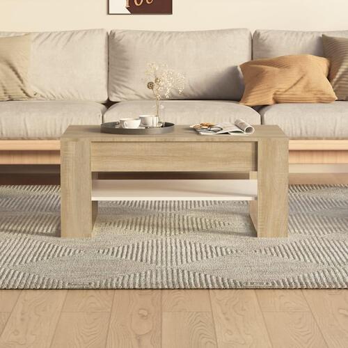 Sofabord 102x55x45 cm konstrueret træ hvid og sonoma-eg