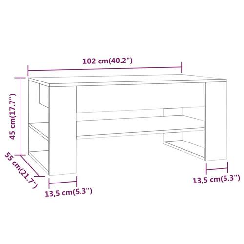 Sofabord 102x55x45 cm konstrueret træ hvid og sonoma-eg