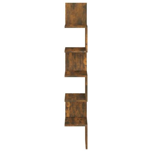 Væghængt hjørnehylde 20x20x127,5 cm konstrueret træ røget eg