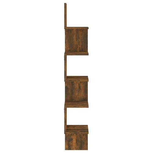 Væghængt hjørnehylde 20x20x127,5 cm konstrueret træ røget eg