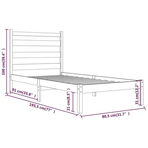 Sengeramme 75x190 cm Small Single massivt fyrretræ sort