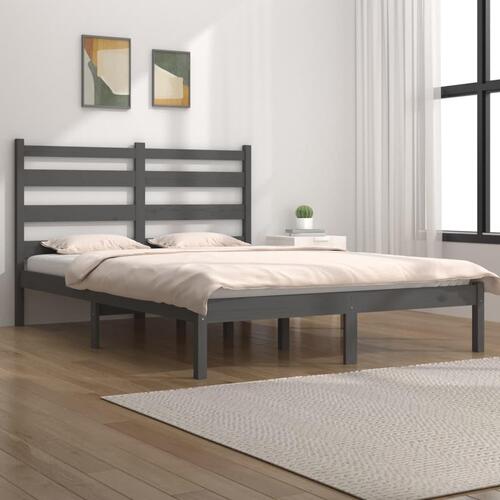 Sengestel 135x190 cm Double massivt fyrretræ grå