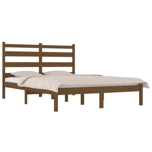 Sengeramme 200x200 cm massivt fyrretræ gyldenbrun