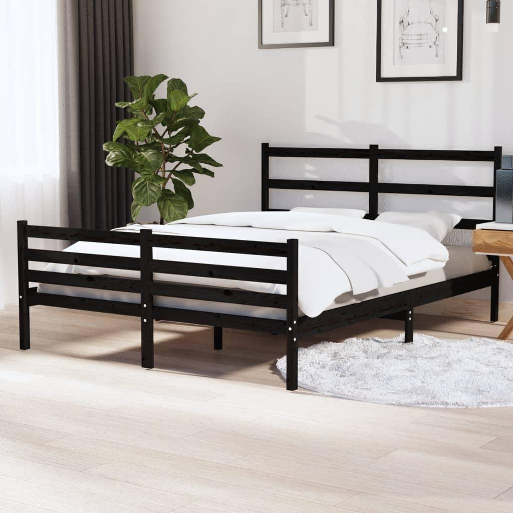 Sengeramme 135x190 cm Double massivt fyrretræ sort
