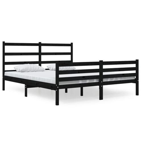 Sengeramme 135x190 cm Double massivt fyrretræ sort