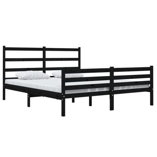 Sengeramme 135x190 cm Double massivt fyrretræ sort