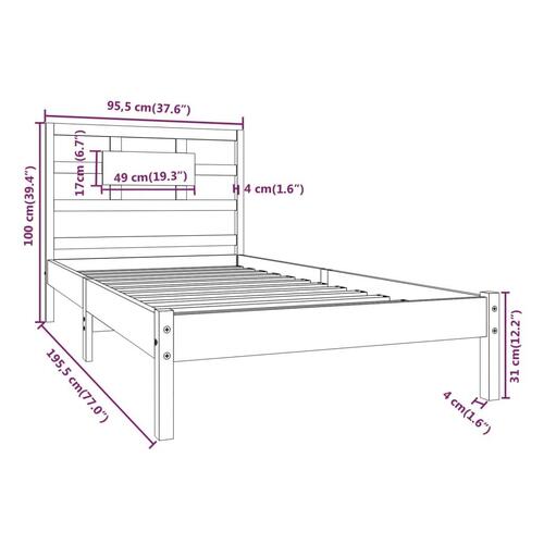 Sengeramme 90x190 cm Single massivt træ hvid
