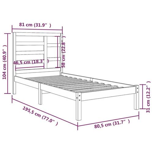 Sengeramme 75x190 cm massivt træ