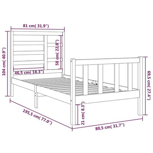 Sengeramme 75x190 cm Small Single massivt træ sort