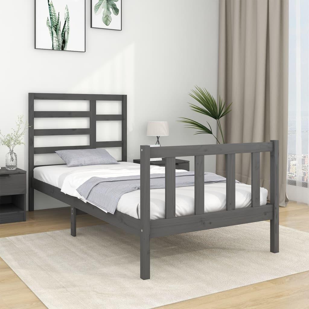 Sengeramme 90x190 cm Single massivt træ grå