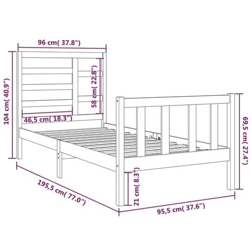 Sengeramme 90x190 cm Single massivt træ sort