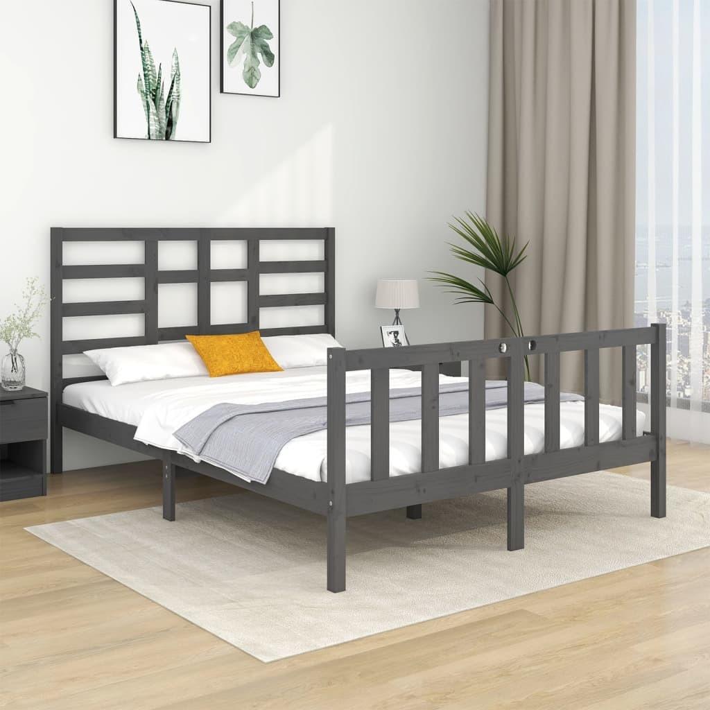 Sengeramme 135x190 cm Double massivt fyrretræ grå