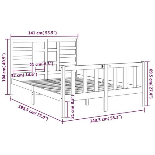 Sengeramme 135x190 cm Double massivt fyrretræ sort