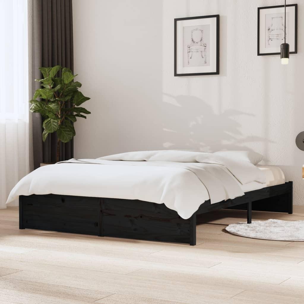 Sengeramme 140x190 cm massivt træ sort