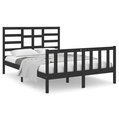 Sengeramme 140x190 cm massivt træ sort