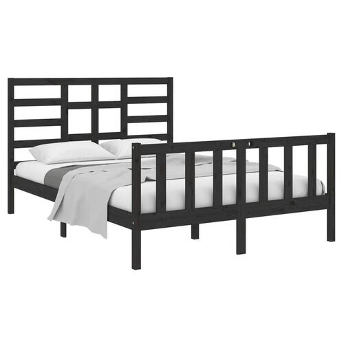 Sengeramme 140x190 cm massivt træ sort