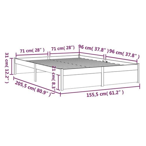 Sengeramme 150x200 cm King Size massivt fyrretræ grå