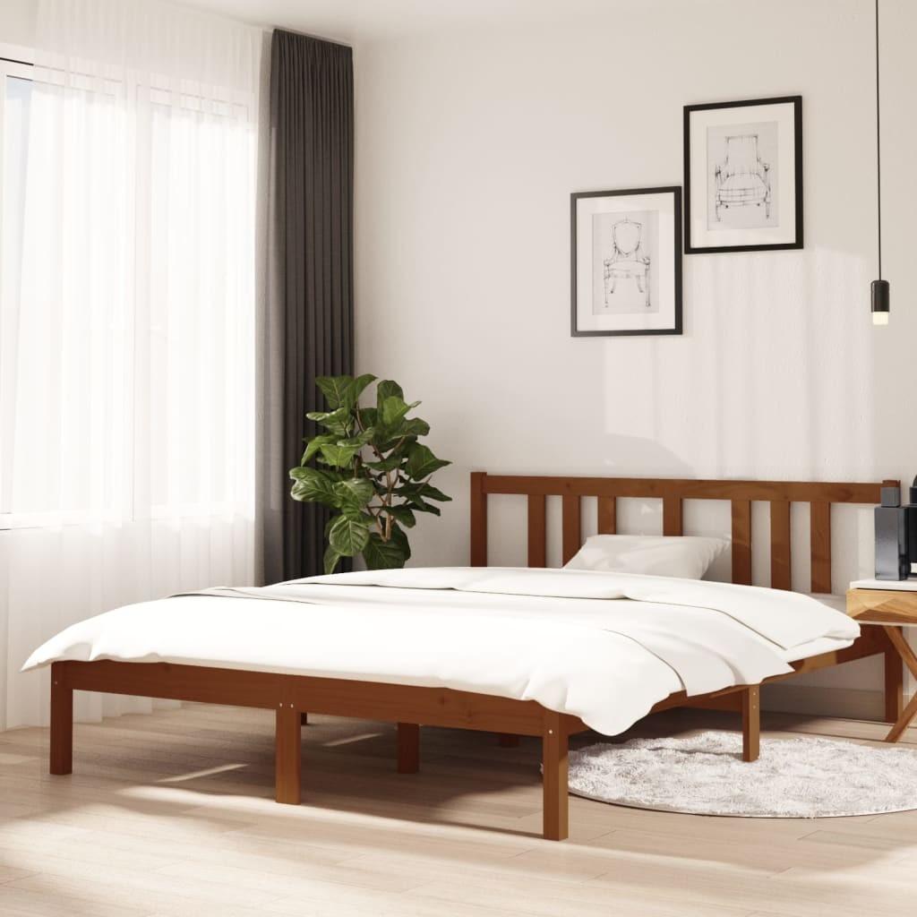 Sengeramme 140x190 cm massivt fyrretræ gyldenbrun