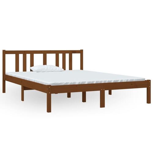 Sengeramme 140x190 cm massivt fyrretræ gyldenbrun